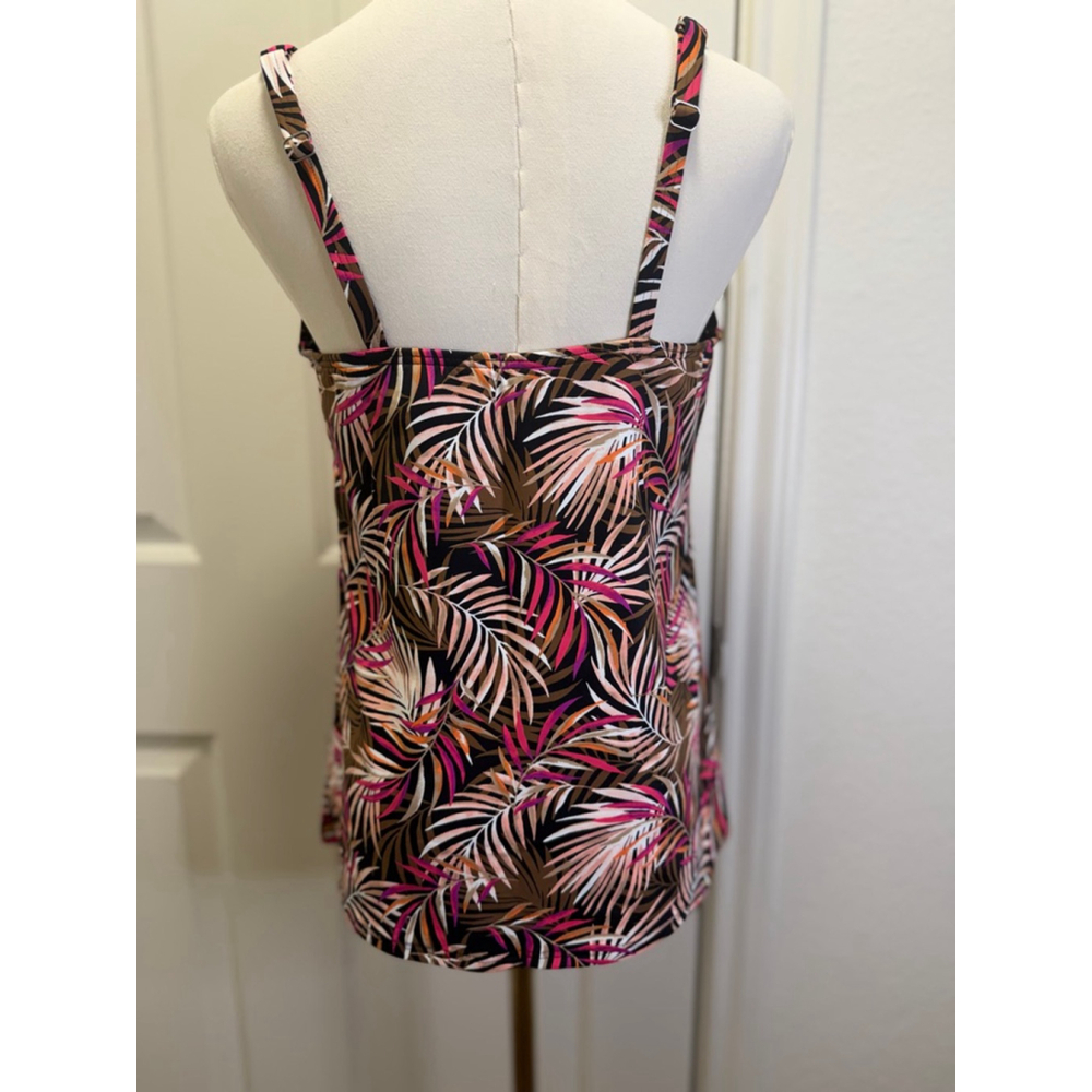 Lands’ End Square Neck Tankini Top Size 12 Black Multi Palm Print NWT - Picture 4 of 7